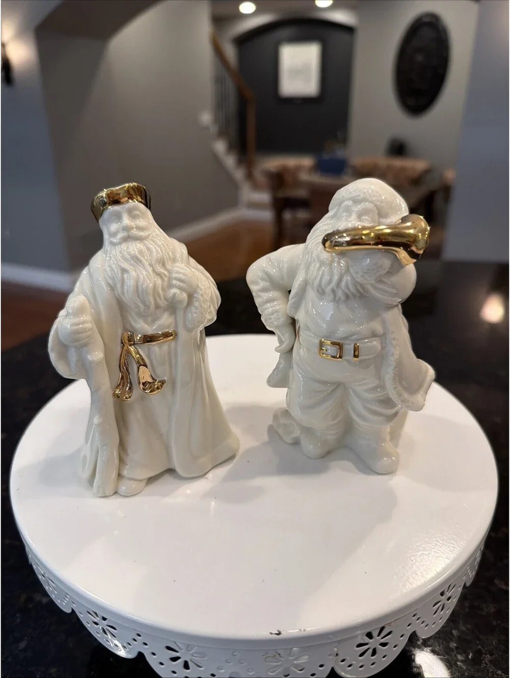 Vtg Lenox Santa’s With Gold Trim Handcrafted By Lennox Set Of 2 EUC
